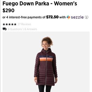 NWT: Cotapaxi Women’s Fuego Down Parka XL